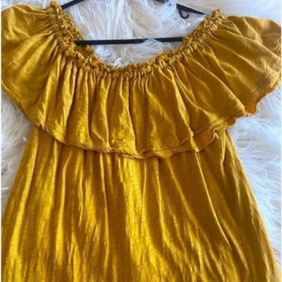 Matilda Jane Fast Lane Top Marigold Yellow Ruffle Off The Shoulder Blouse Size X - Picture 3 of 8